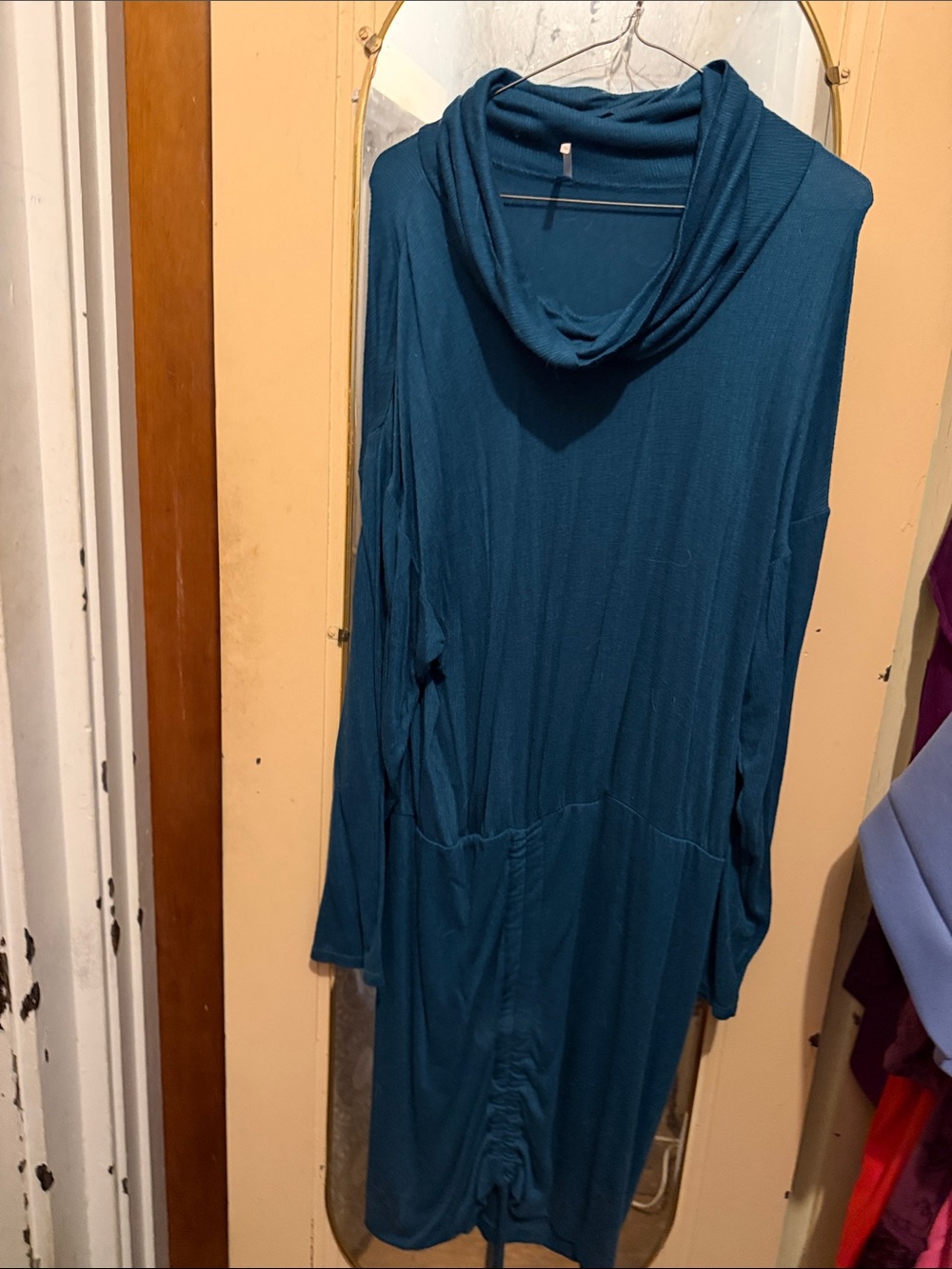 Free People Teal Cowl Neck Long Sleeve Dress